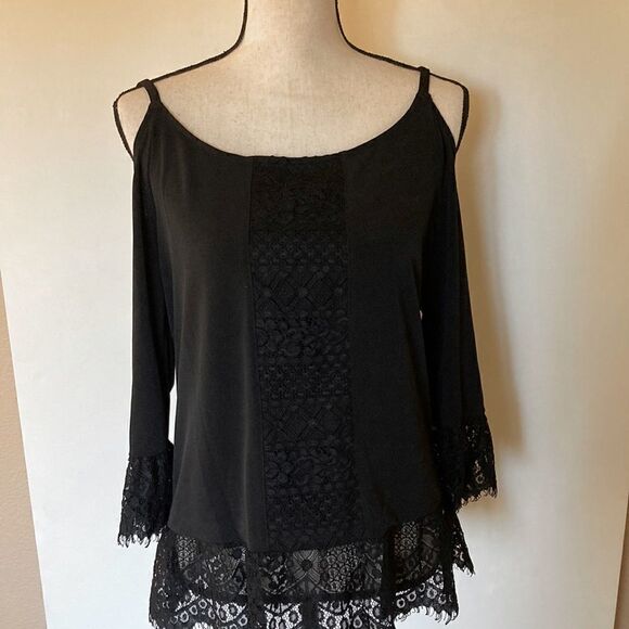 INC Black Off Shoulder Cold Lace Blouse S - Picture 1 of 7